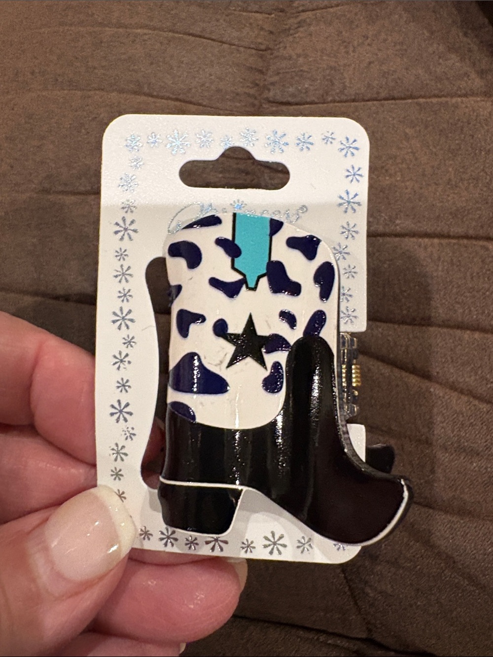 Western Cowboy Boot Hair Clip Black & White ~ 2 inches